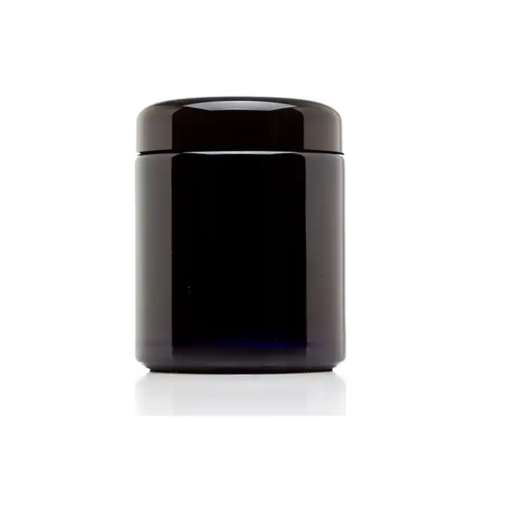 Frasco de vidro escuro UV redondo vazio para concentrado 100/150/250/500ml com logotipo personalizado, frasco de vidro violeta com tampas