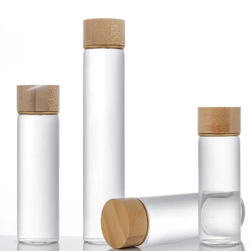 Tubo de ensaio de vidro transparente de fundo plano redondo personalizado de grau alimentício de 30ml, 50ml e 100ml